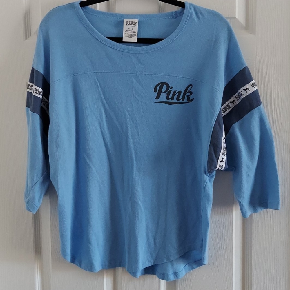 PINK Victoria's Secret blue 3/4 sleeve tee Medium